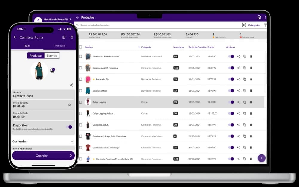 Registro completo de productos