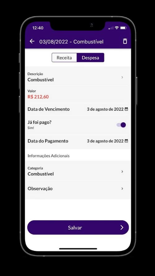 Jarbas screen displaying categories to classify financial expenses