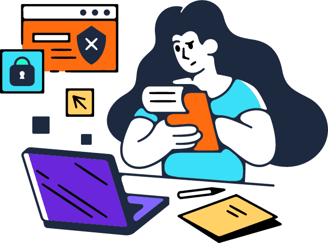 Ilustração de pessoa usando celular e laptop para gerenciar cadastro de clientes