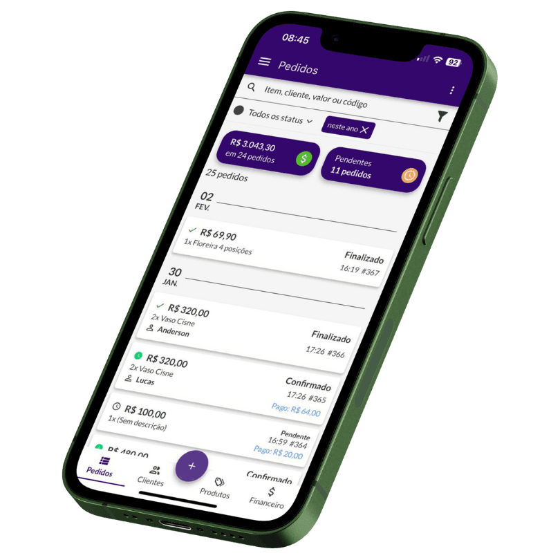 Tela do Jarbas exibindo lista de pedidos com status e valores atualizados