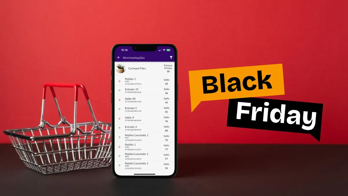 App Jarbas exibido ao lado de carrinho, simbolizando gestão na Black Friday