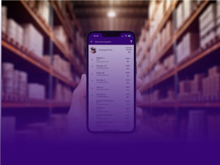 App Jarbas exibindo movimentações para um controle de estoque eficiente