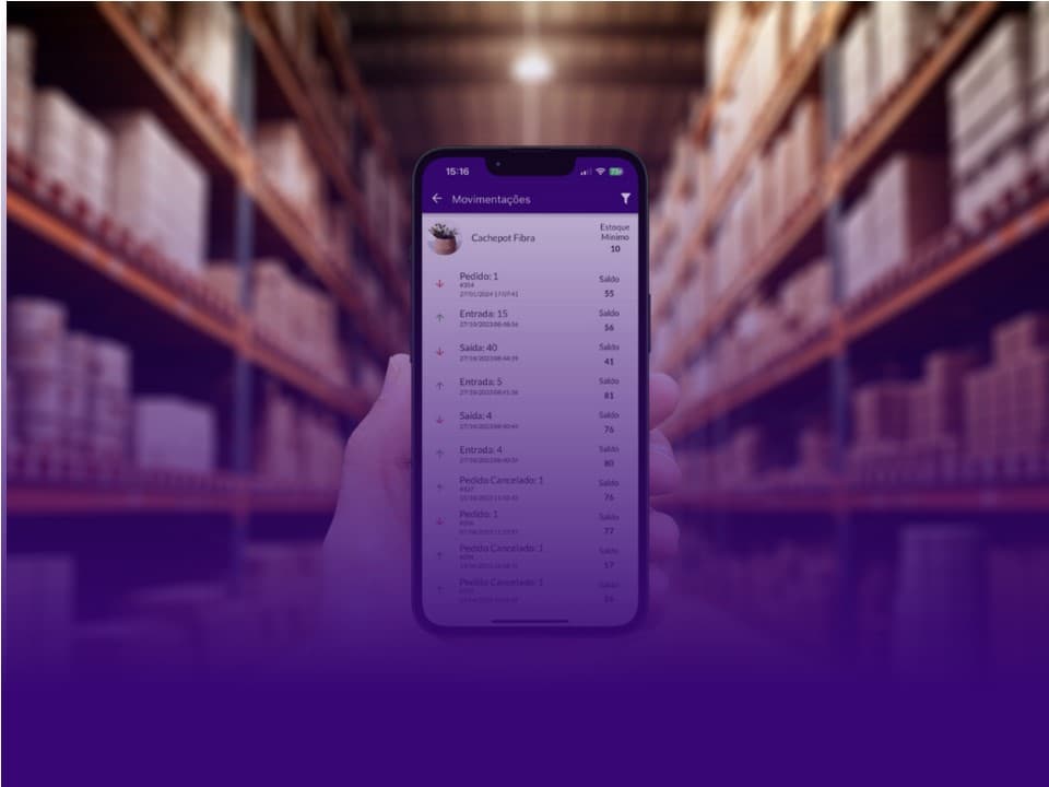 App Jarbas exibindo movimentações para um controle de estoque eficiente